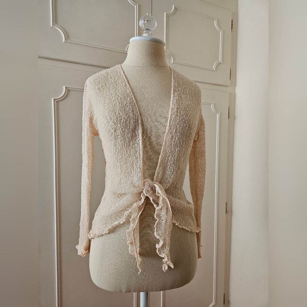Beige Sheer Boho Knit Cover Up Sweater NWOT